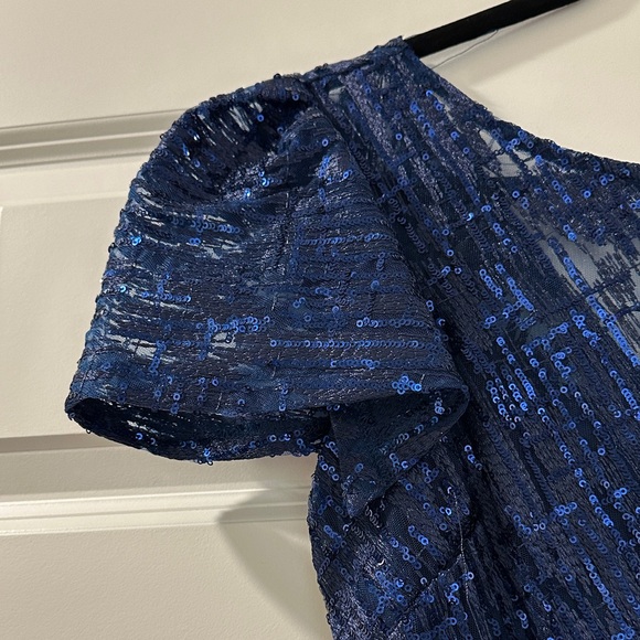 NWT MARINA Lapis Lined Sequin Flutter Sleeve Dress - Picture 5 of 7